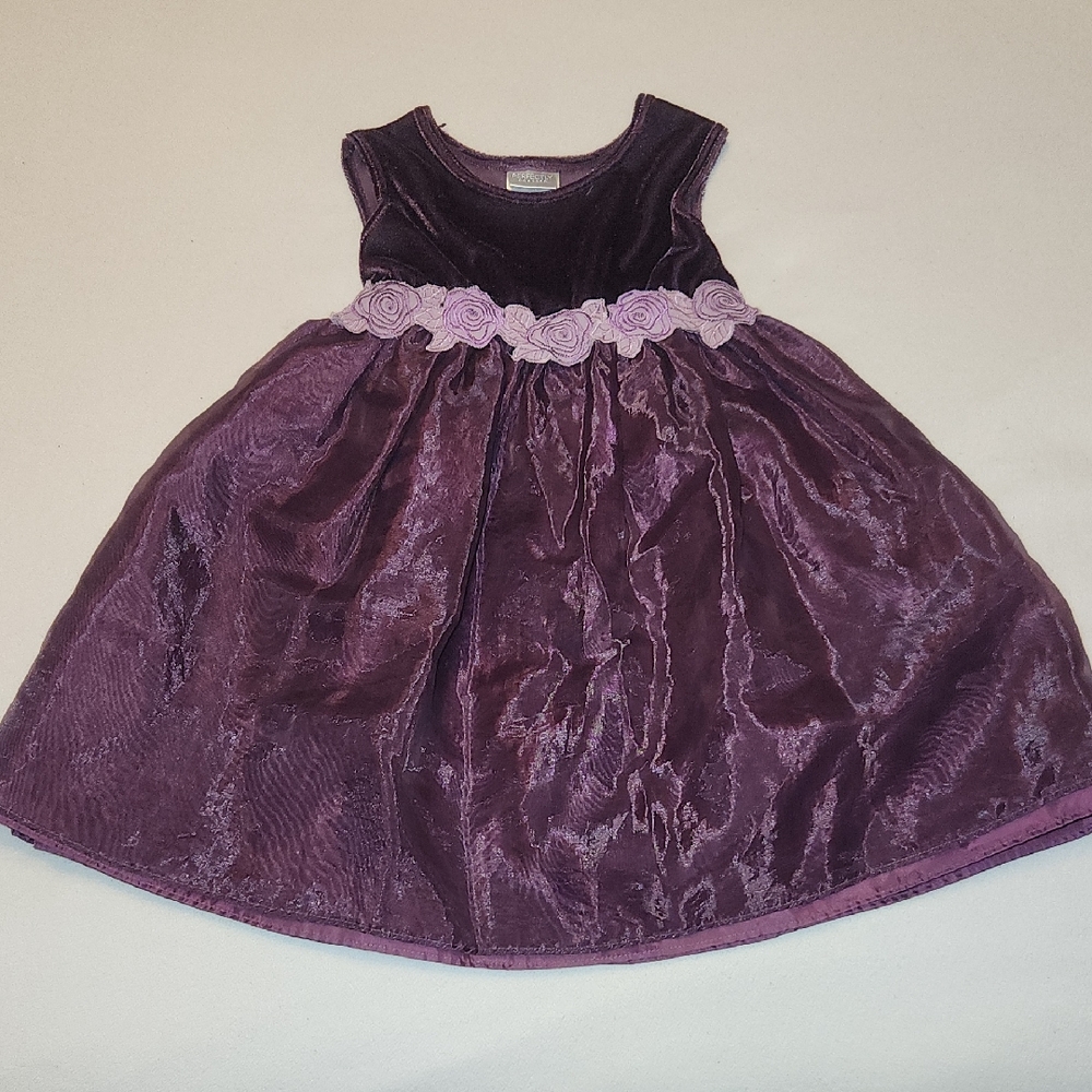 Perfectly Dressed Purple Velvet Dress with Floral Detail, Size 18 Months